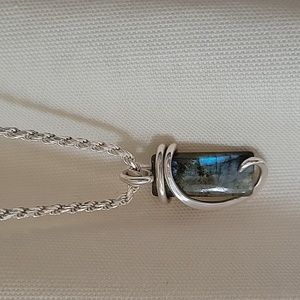 Custom forged Sterling Silver with Labradorite Stone + 30" Sterling Silver Chain